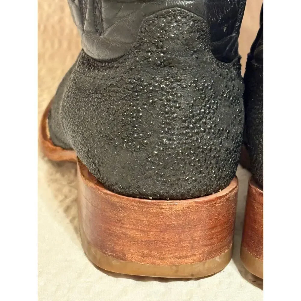 Rancho Mexican Made LongToe Sting Ray Embossed Western Leather Mens 9.5 EE Boots